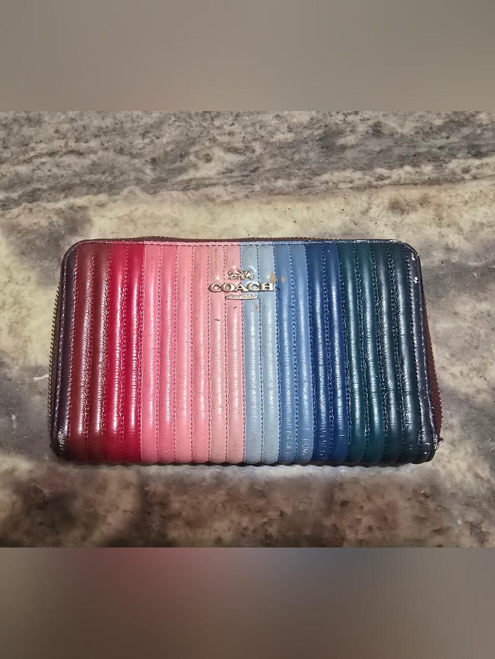 COACH Ombre Quilted Zip-Around Wallet in Pink to Navy